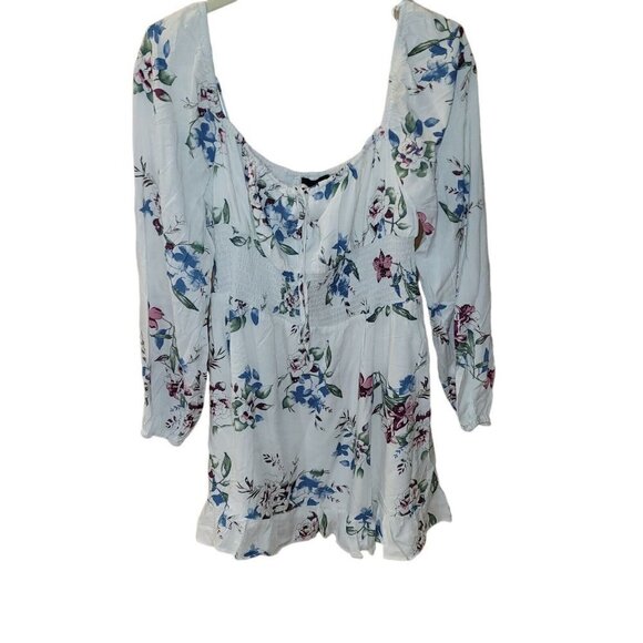 Dresses & Skirts - NWT Lumiere White Floral Long Sleeve Smocked Waist Mini Dress Size Medium